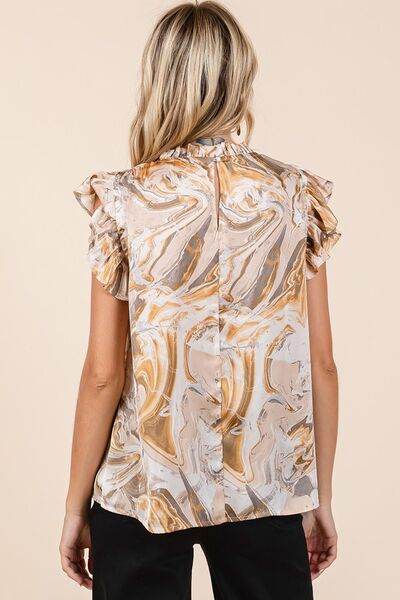 Mittoshop Abstract Print Ruffle Short Sleeve Satin Top - Shop Style & More | Fresh Looks, Everyday Deals & Free Shipping