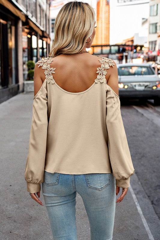 Contrast Low Back Lace Cold Shoulder Top - Shop Style & More | Fresh Looks, Everyday Deals & Free Shipping
