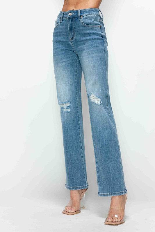 bytos Full Size Distressed High Rise Straight Jeans - Shop Style & More | Fresh Looks, Everyday Deals & Free Shipping