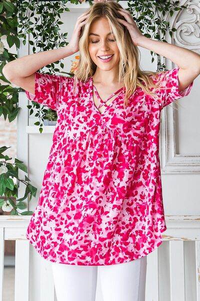 Heimish Full Size Short Sleeve Crisscross Animal Babydoll Top Plus Size - Shop Style & More | Fresh Looks, Everyday Deals & Free Shipping