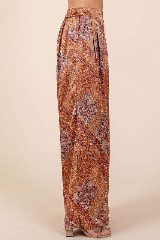 Mittoshop Paisley Patchwork Print Satin Wide Leg Pants - Shop Style & More | Fresh Looks, Everyday Deals & Free Shipping