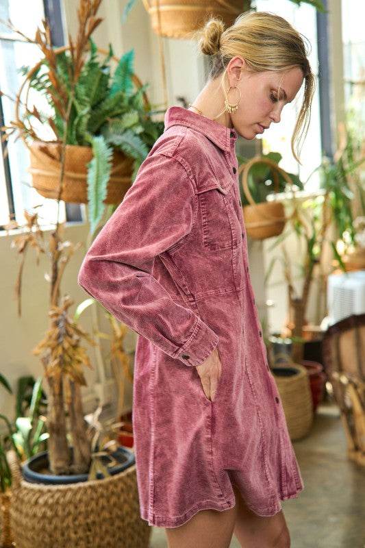 WASHED CORDUROY MINI DRESS JJD5006 - Shop Style & More | Fresh Looks, Everyday Deals & Free Shipping
