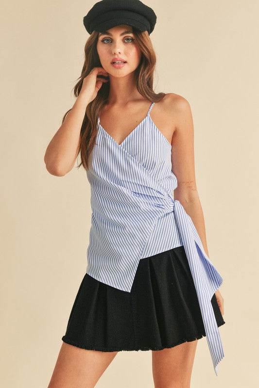 Aemi + Co Side Knotted Surplice Striped Cami - Shop Style & More | Fresh Looks, Everyday Deals & Free Shipping