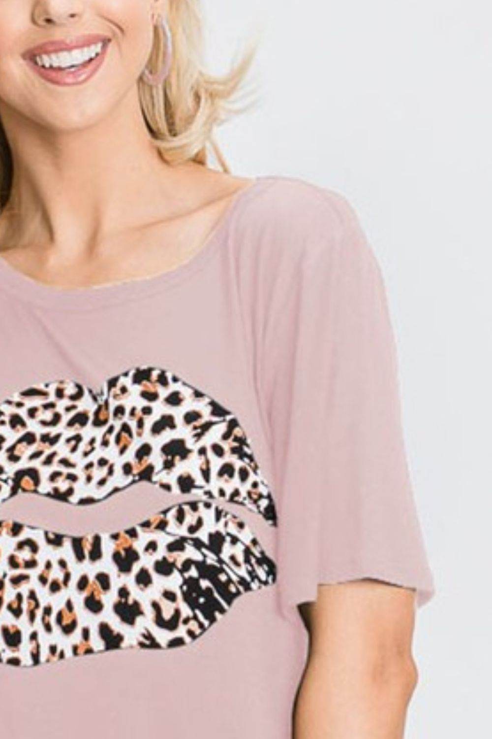 Heimish Full Size Leopard Lip Round Neck Short Sleeve T-Shirt Plus Size - Shop Style & More | Fresh Looks, Everyday Deals & Free Shipping
