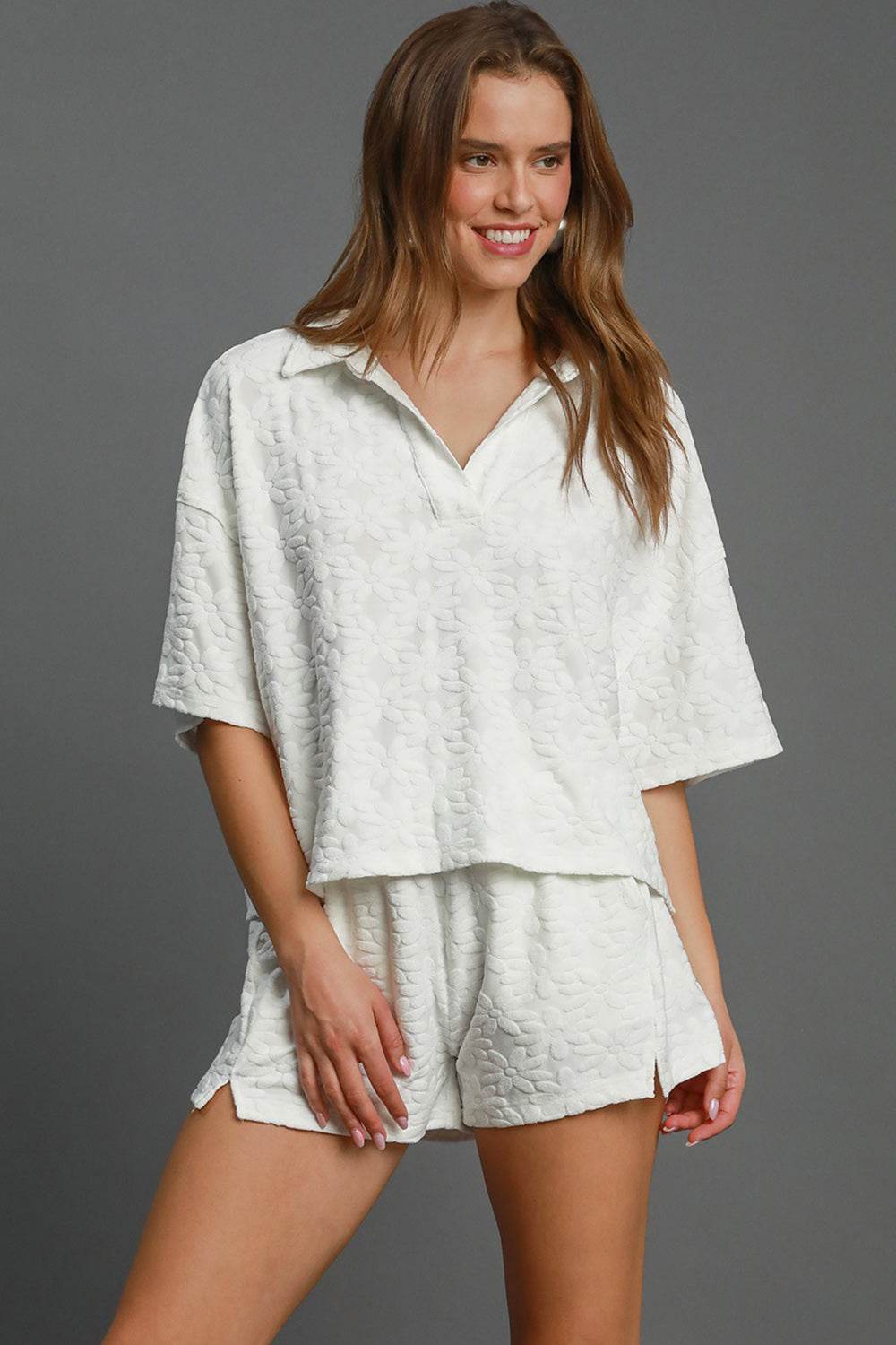 Umgee Floral Elastic Waist Jacquard Shorts with Pockets - Shop Style & More | Fresh Looks, Everyday Deals & Free Shipping