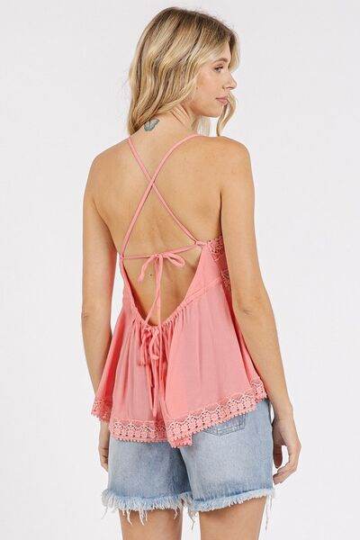 Mittoshop Crisscross Back Lace Detail V-Neck Cami - Shop Style & More | Fresh Looks, Everyday Deals & Free Shipping