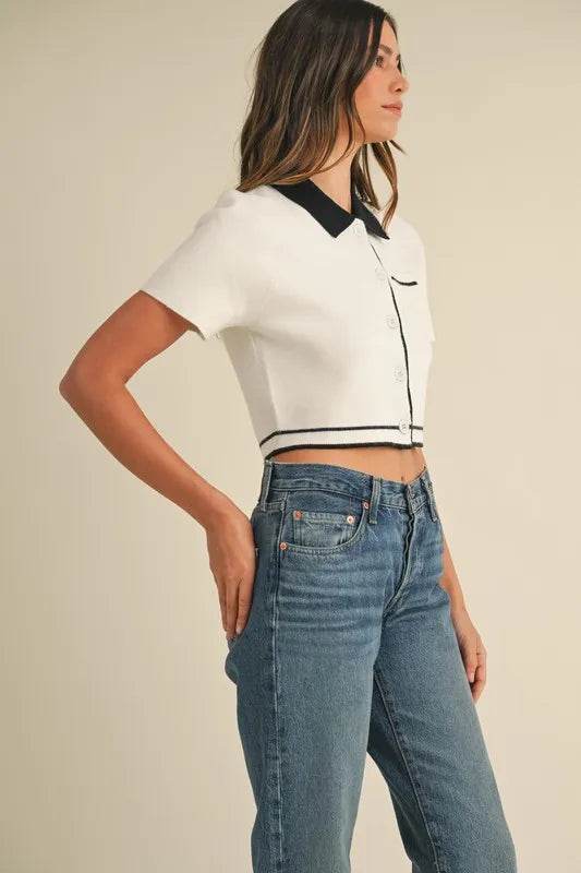 MABLE Button Down Contrast Collared Knit Cardigan - Shop Style & More | Fresh Looks, Everyday Deals & Free Shipping