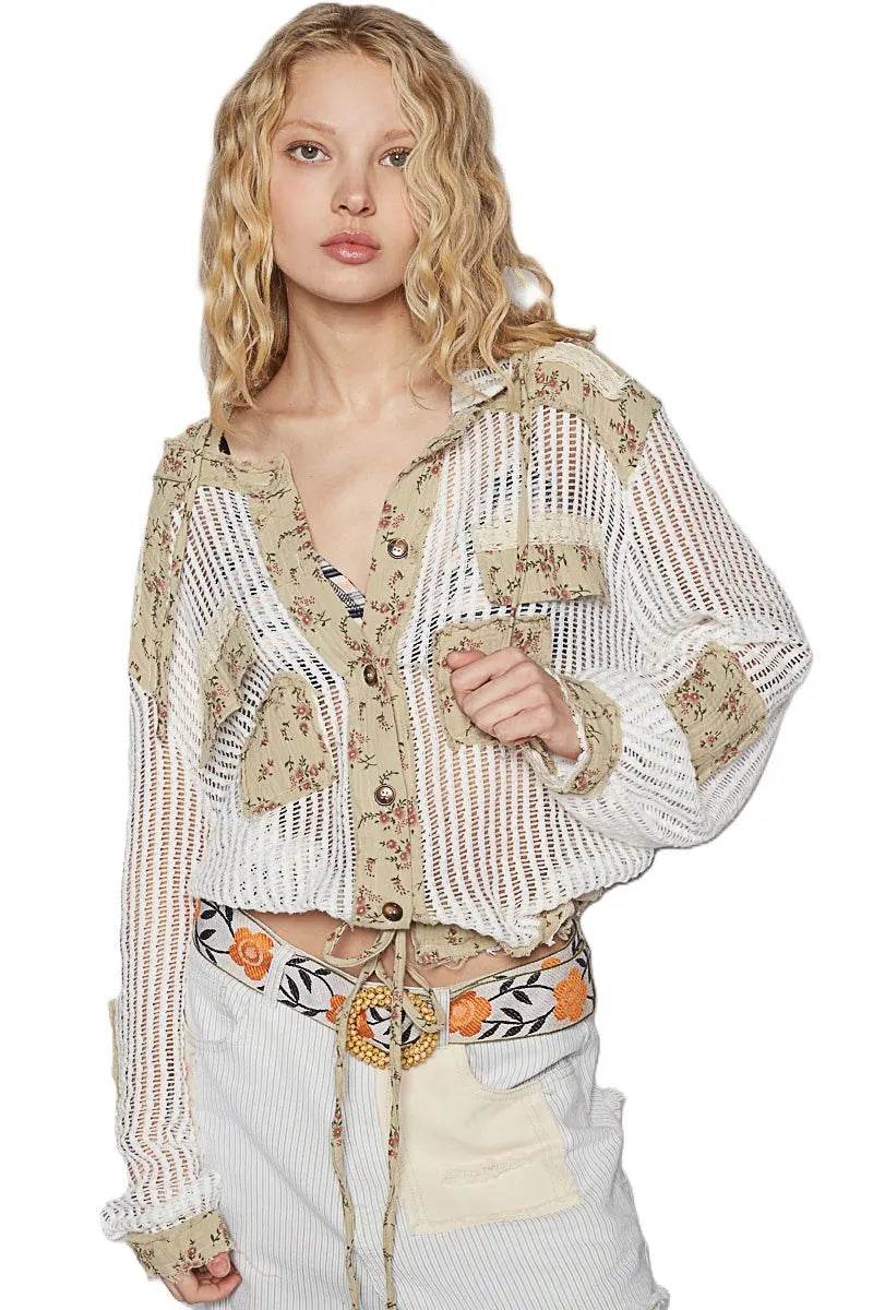 POL Vintage Washed Crochet Hoodie Jacket With Patchwork - Shop Style & More | Fresh Looks, Everyday Deals & Free Shipping