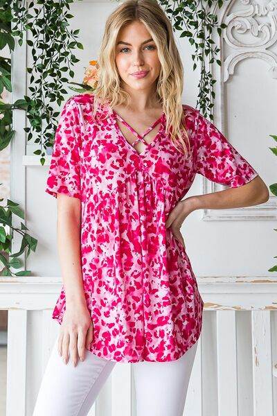 Heimish Full Size Short Sleeve Crisscross Animal Babydoll Top Plus Size - Shop Style & More | Fresh Looks, Everyday Deals & Free Shipping