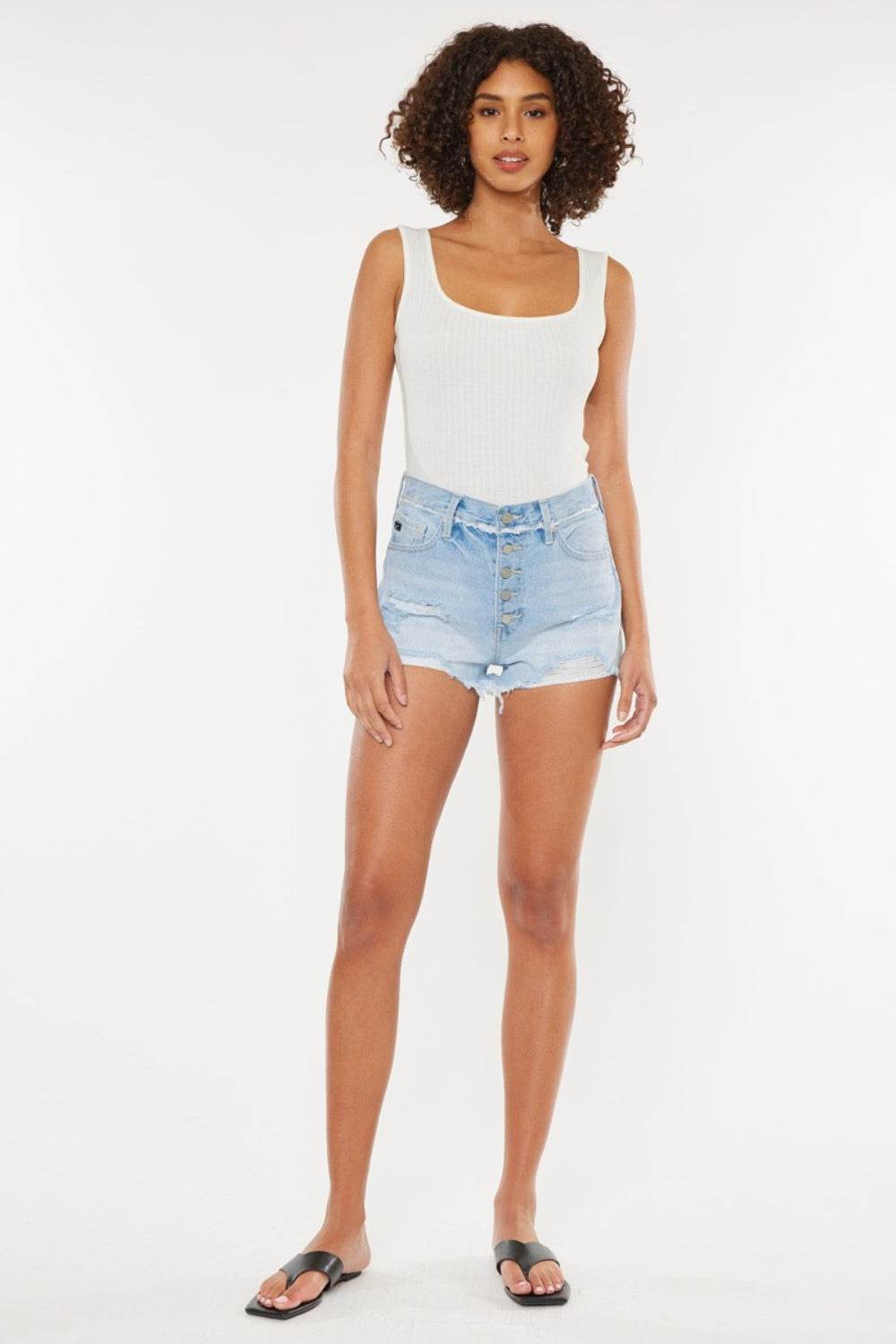 Kancan Distressed Button Fly Denim Shorts - Shop Style & More | Fresh Looks, Everyday Deals & Free Shipping