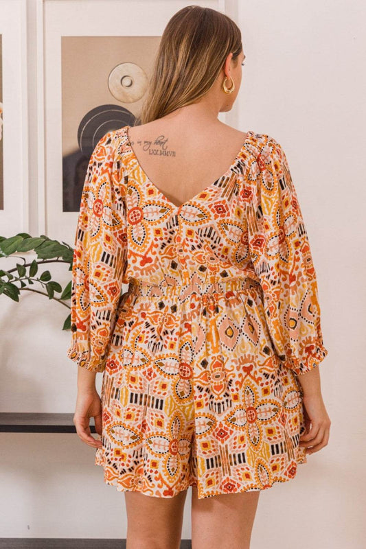 ODDI Full Size Printed Ruff Sleeve Romper with Pockets - Shop Style & More | Fresh Looks, Everyday Deals & Free Shipping