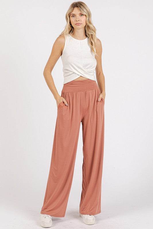 Mittoshop Stretch Banded Waist Wide Leg Pants with Pockets - Shop Style & More | Fresh Looks, Everyday Deals & Free Shipping