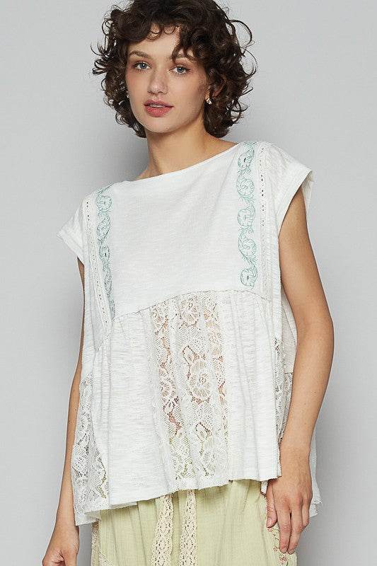 POL Embroidered Detail Boat Neck Cap Sleeve Lace Blouse - Shop Style & More | Fresh Looks, Everyday Deals & Free Shipping