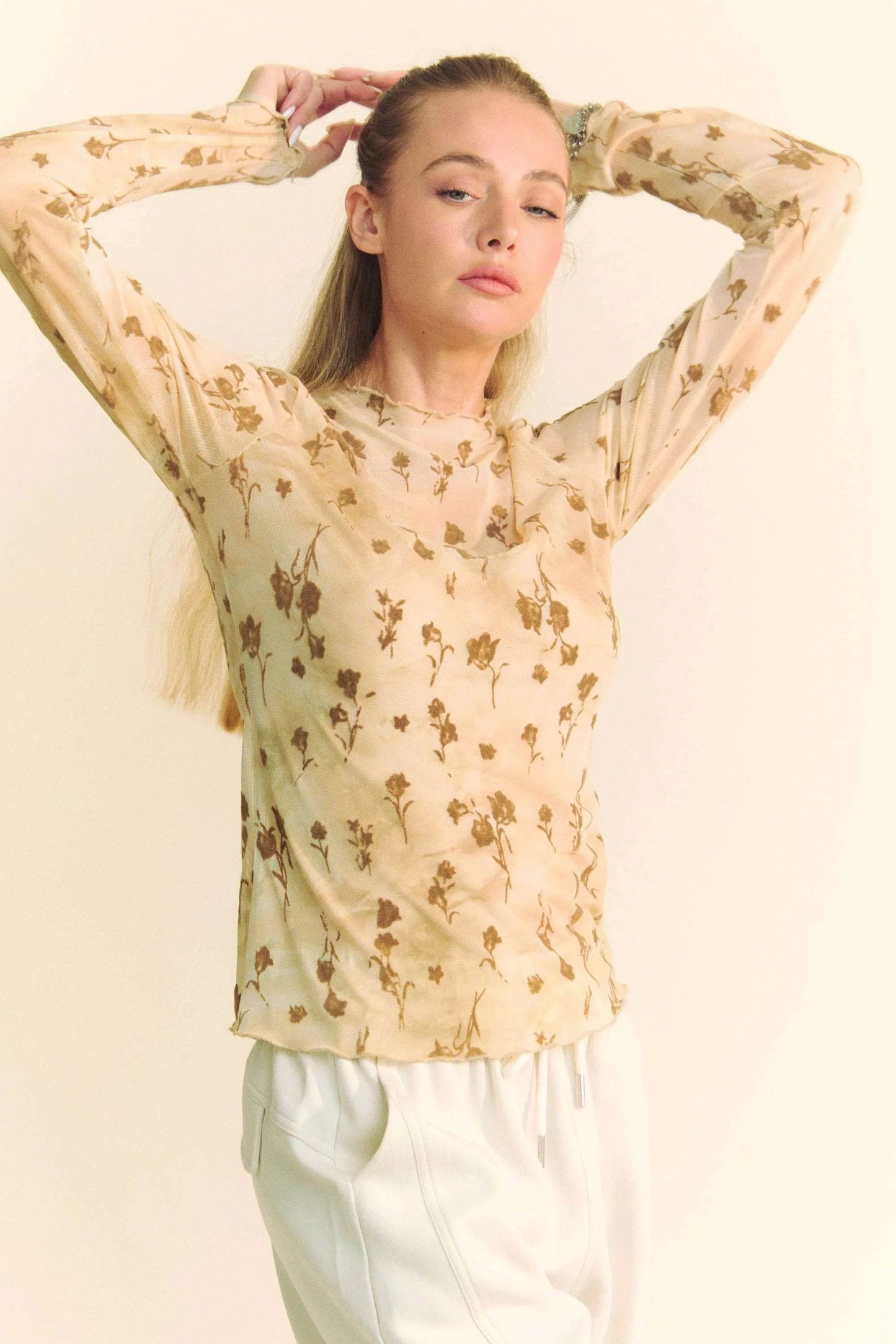 Davi & Dani Floral Mesh Long Sleeve Sheer Layering Top - Shop Style & More | Fresh Looks, Everyday Deals & Free Shipping
