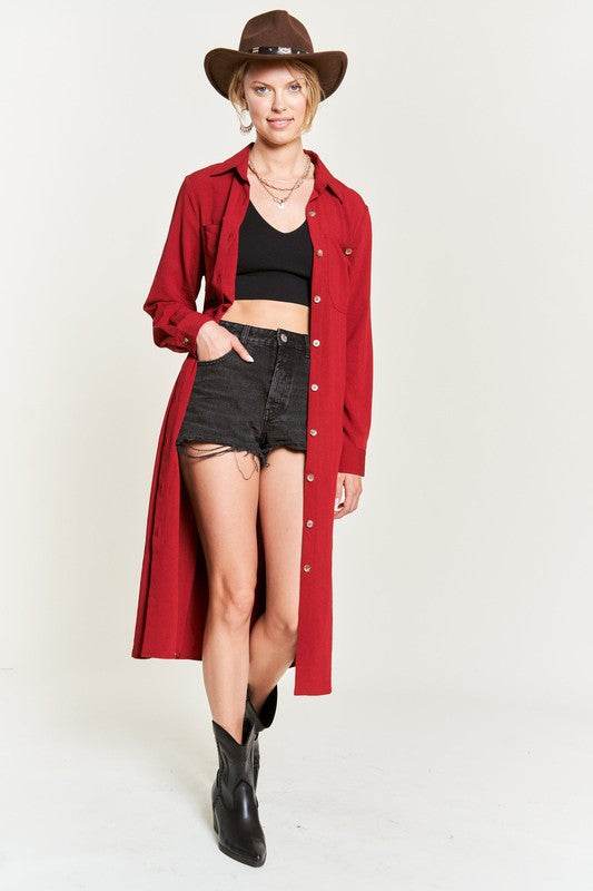 SOLID BUTTON DOWN BELTED LONG DRESS 30-545 - Shop Style & More | Fresh Looks, Everyday Deals & Free Shipping