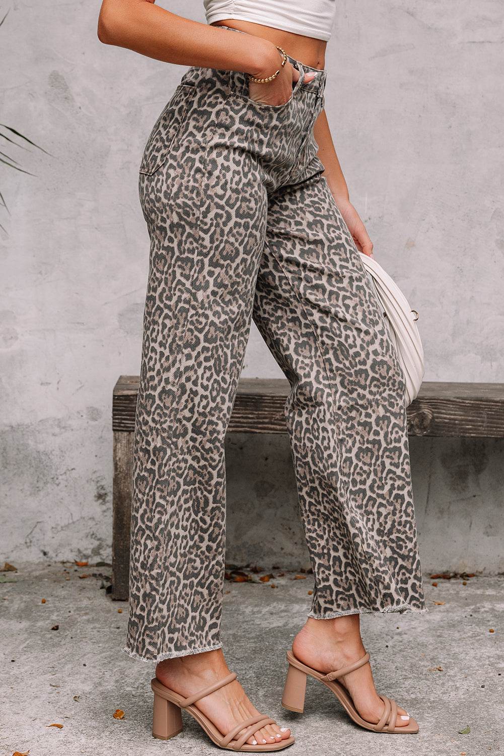 Brown Leopard Frayed Edge Wide Leg High Waist Jeans - Shop Style & More | Fresh Looks, Everyday Deals & Free Shipping