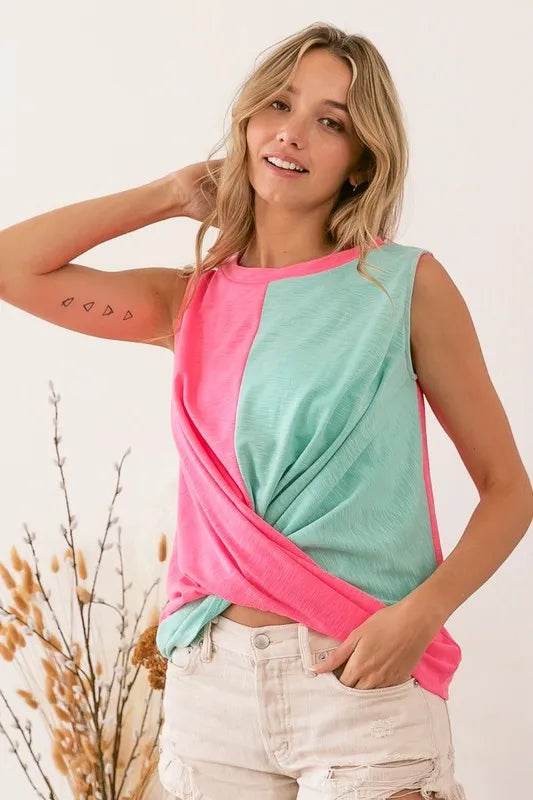 BiBi Slub Terry Color Block Twisted Top - Shop Style & More | Fresh Looks, Everyday Deals & Free Shipping