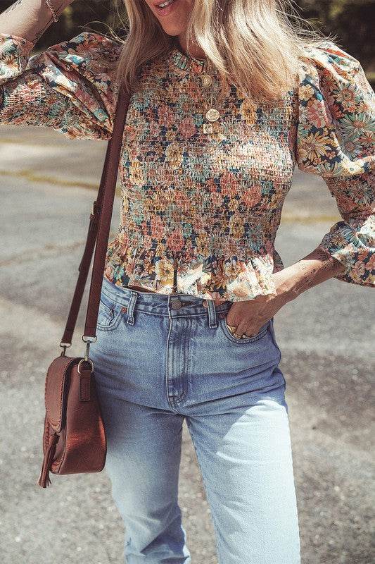 Floral Print Bubble Sleeve Ruffled Crop Top - Shop Style & More | Fresh Looks, Everyday Deals & Free Shipping