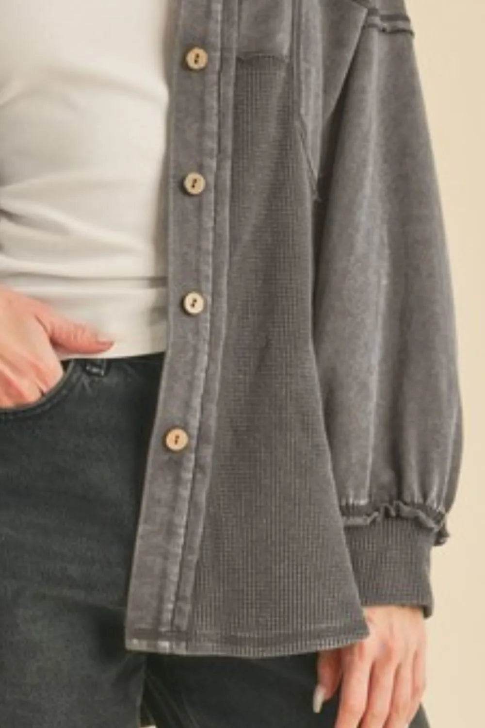 Aemi + Co Acid Washed Exposed Seam Button Up Jacket - Shop Style & More | Fresh Looks, Everyday Deals & Free Shipping