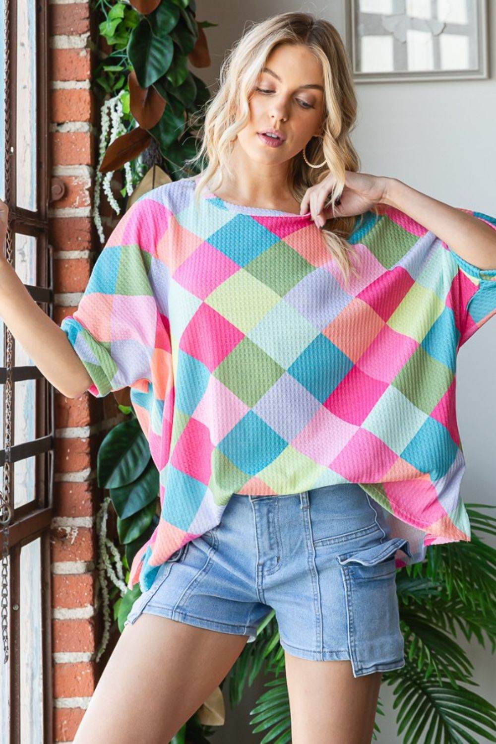 HOPELY Color Block Waffle Oversized T-Shirt - Shop Style & More | Fresh Looks, Everyday Deals & Free Shipping