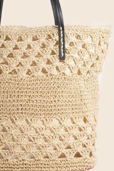 Fame Faux Leather Handle Knitted Tote Bag - Shop Style & More | Fresh Looks, Everyday Deals & Free Shipping