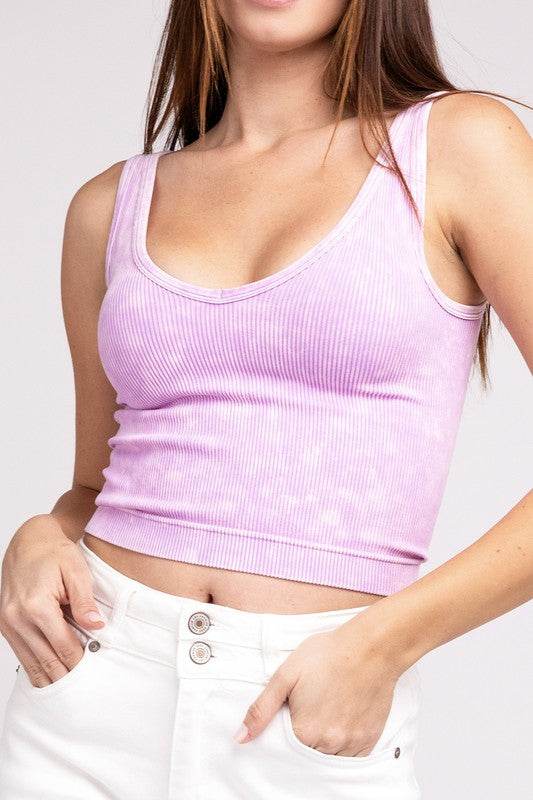 2 Way Neckline Washed Ribbed Cropped Tank Top - Shop Style & More | Fresh Looks, Everyday Deals & Free Shipping