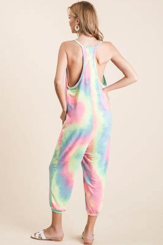 BiBi Tie Dye French Terry Mid-Length Casual Jumpsuit - Shop Style & More | Fresh Looks, Everyday Deals & Free Shipping