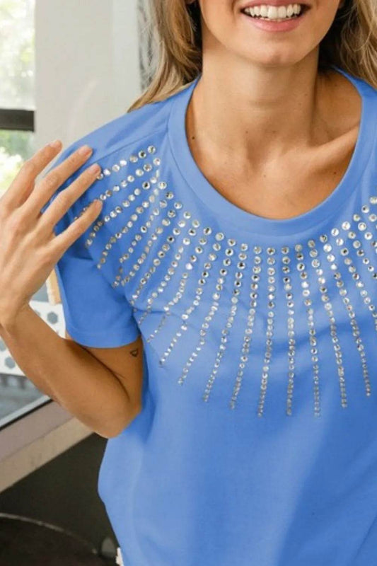 BiBi Rhinestone Beaded Short Sleeve Top - Shop Style & More | Fresh Looks, Everyday Deals & Free Shipping