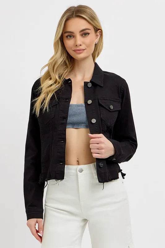 RISEN Full Size Irregular Fray Hem Button Up Denim Jacket Plus Size - Shop Style & More | Fresh Looks, Everyday Deals & Free Shipping