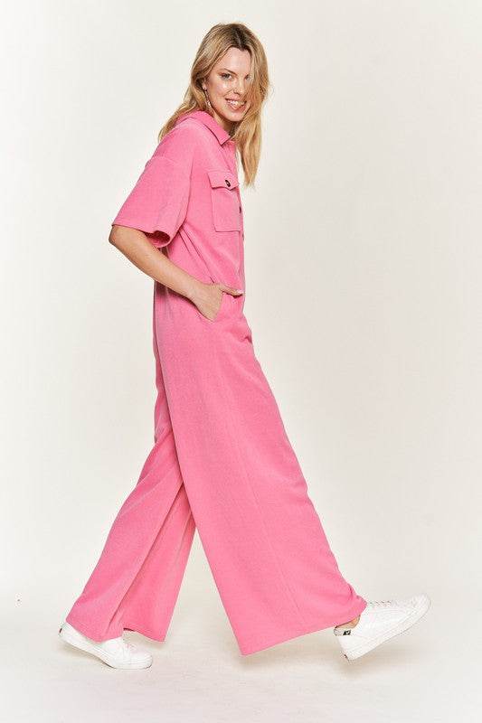 Basic Collar Shirt Wide leg Jumpsuit - Shop Style & More | Fresh Looks, Everyday Deals & Free Shipping