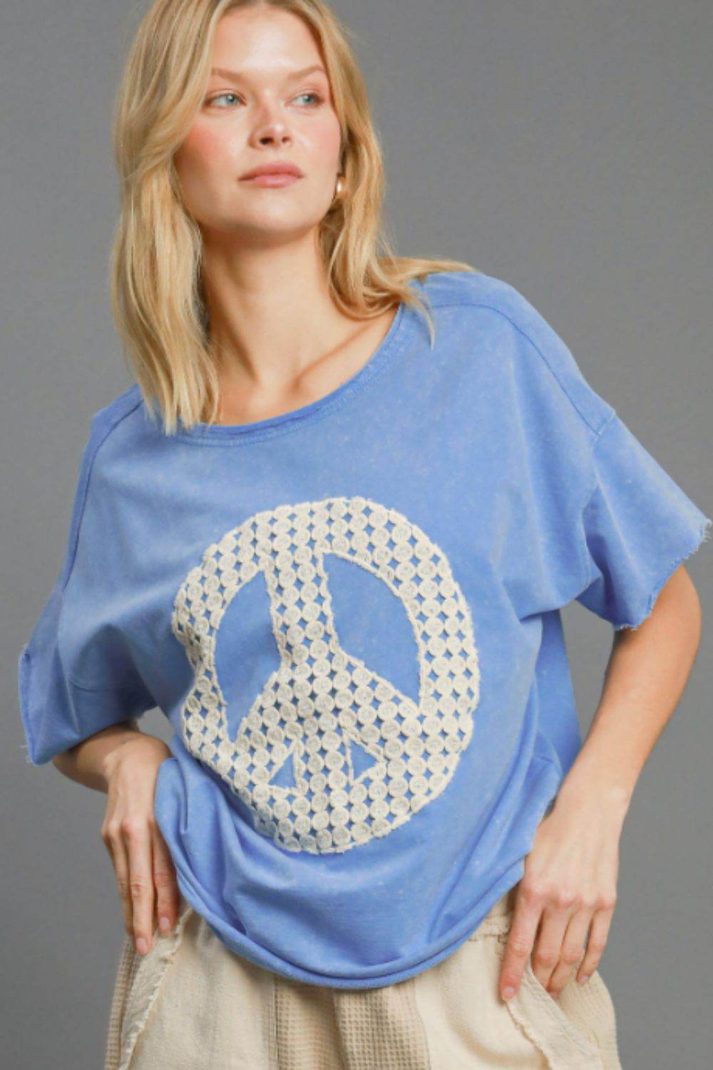 Umgee Full Size Mineral Wash T-Shirt with Lace Applique Plus Size - Shop Style & More | Fresh Looks, Everyday Deals & Free Shipping