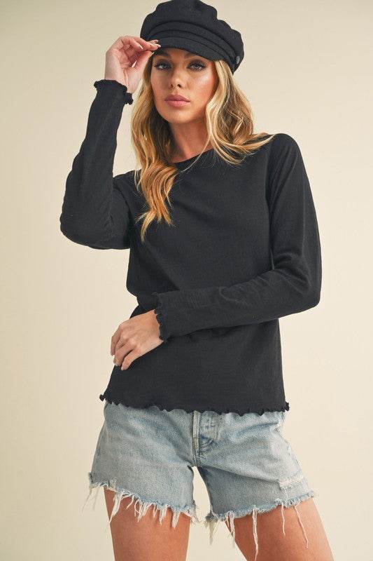 Aemi + Co Lettuce Hemline Round Neck Raglan Sleeve T-Shirt - Shop Style & More | Fresh Looks, Everyday Deals & Free Shipping