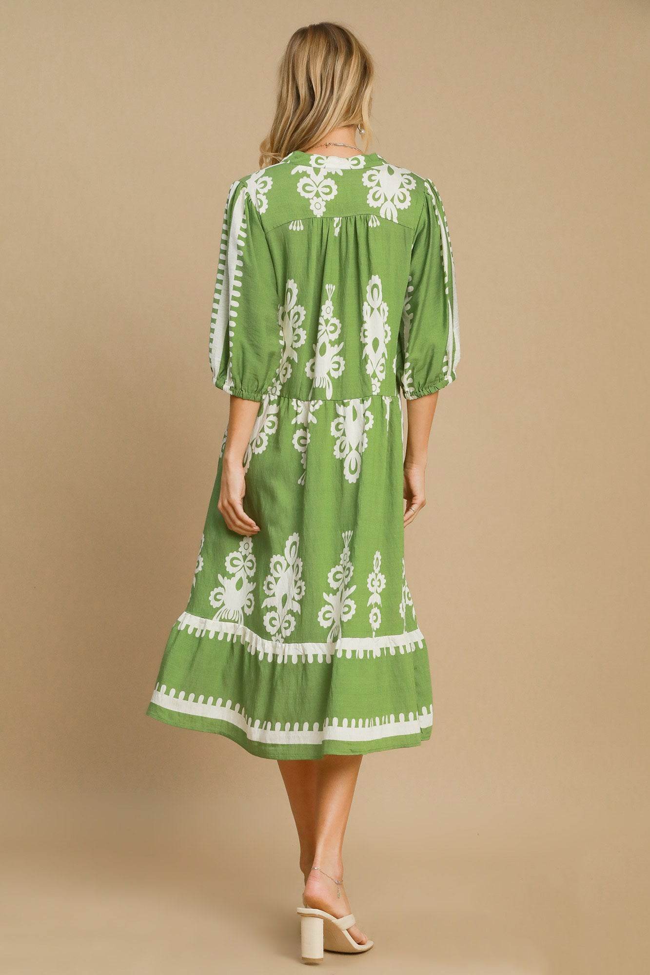 Umgee Printed Notched Midi Dress - Shop Style & More | Fresh Looks, Everyday Deals & Free Shipping