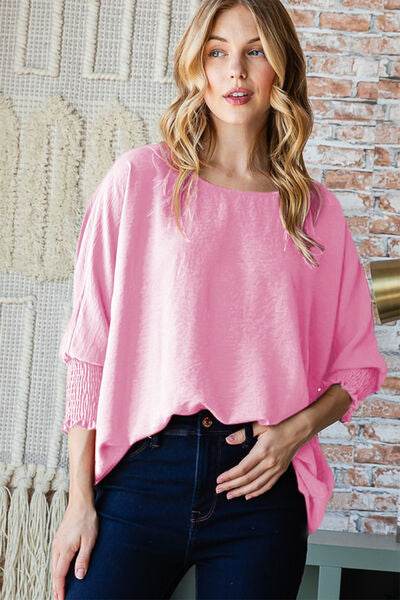 Reborn J Texture Round Neck Smocked Half Sleeve Top - Shop Style & More | Fresh Looks, Everyday Deals & Free Shipping