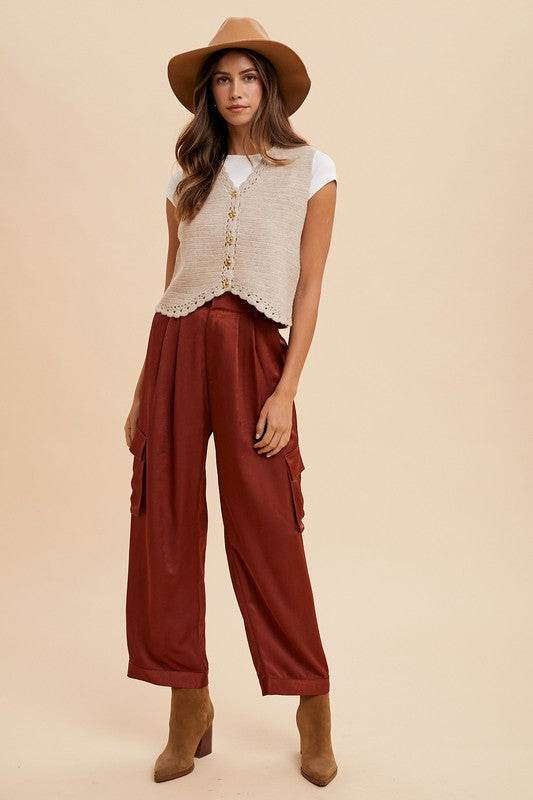 Annie Wear Wide Leg Cargo Satin Pants - Shop Style & More | Fresh Looks, Everyday Deals & Free Shipping