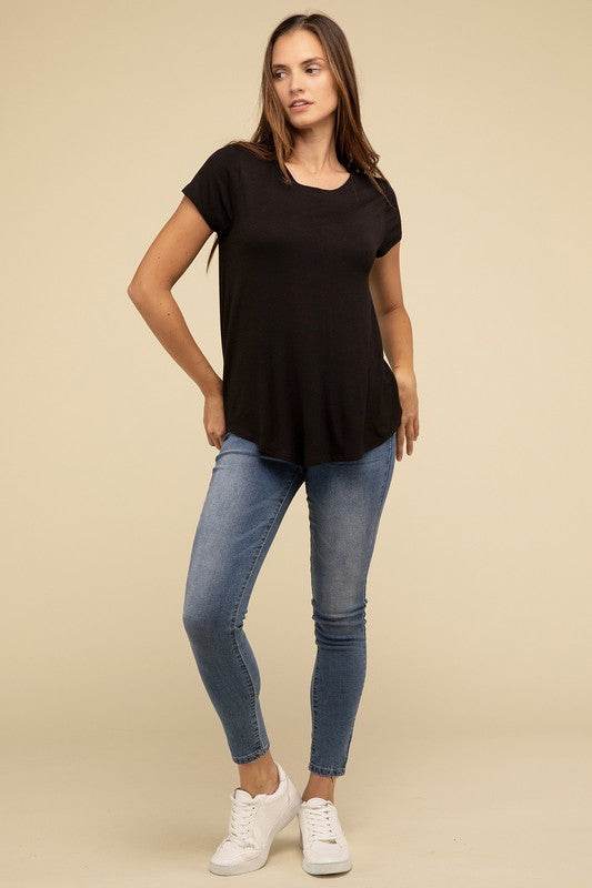 Flowy Round Hem Rayon Short Sleeve Top - Shop Style & More | Fresh Looks, Everyday Deals & Free Shipping