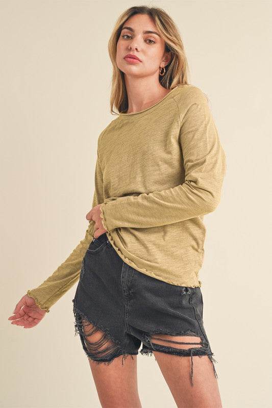 Aemi + Co Lettuce Hemline Round Neck Raglan Sleeve T-Shirt - Shop Style & More | Fresh Looks, Everyday Deals & Free Shipping