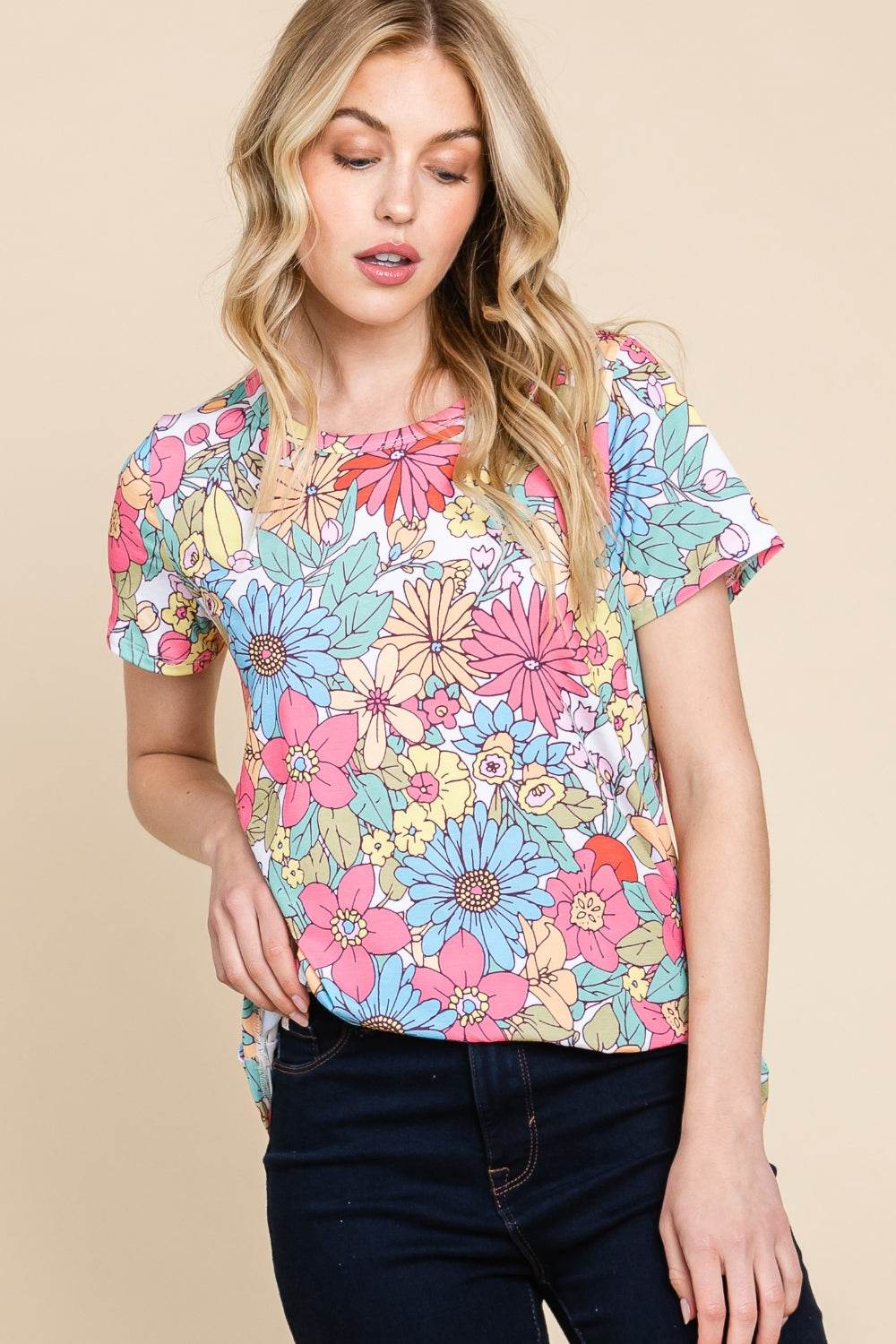 BOMBOM Floral Short Sleeve T-Shirt - Shop Style & More | Fresh Looks, Everyday Deals & Free Shipping