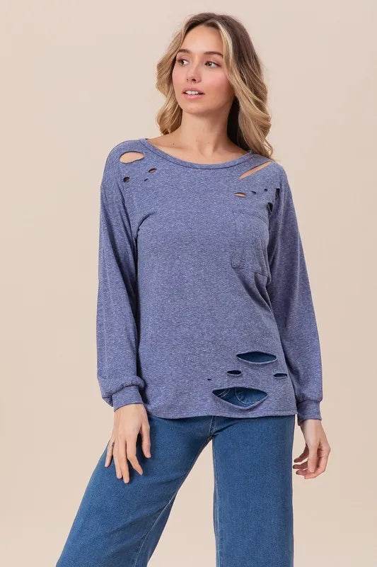 BiBi Triblend with Laser Cut Detailed T-Shirt - Shop Style & More | Fresh Looks, Everyday Deals & Free Shipping