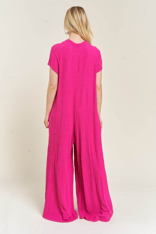 TEXTURED SHORT SLEEVE JUMPSUIT - Shop Style & More | Fresh Looks, Everyday Deals & Free Shipping