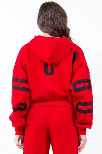 American Bazi Letter Graphic Long Sleeve Drawstring Cropped Hoodie - Shop Style & More | Fresh Looks, Everyday Deals & Free Shipping