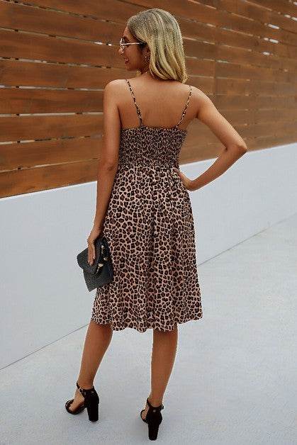 V Neck Spaghetti Strap Leopard Cut Out Midi Dress - Shop Style & More | Fresh Looks, Everyday Deals & Free Shipping