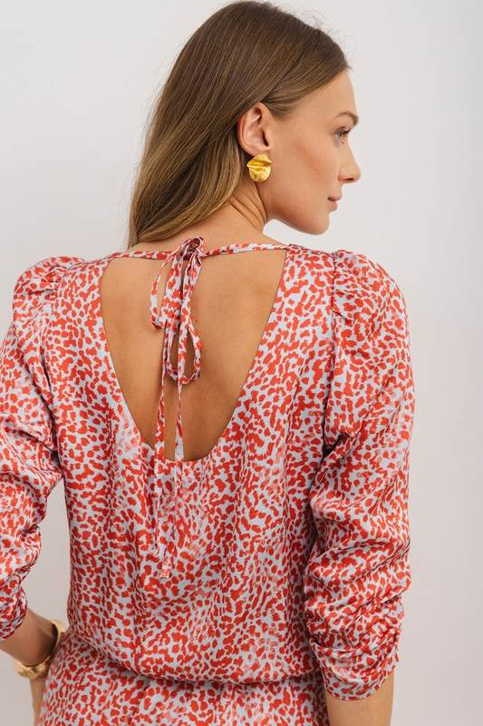 Red Leopard Print Long Sleeve Hollowed Back Dress - Shop Style & More | Fresh Looks, Everyday Deals & Free Shipping