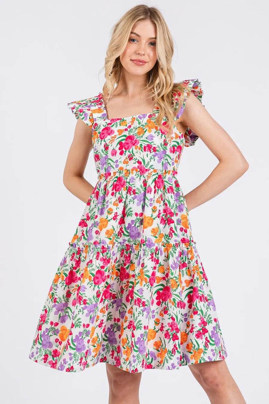 Mittoshop Flower Print Ruffle Shoulder A-line Mini Dress - Shop Style & More | Fresh Looks, Everyday Deals & Free Shipping