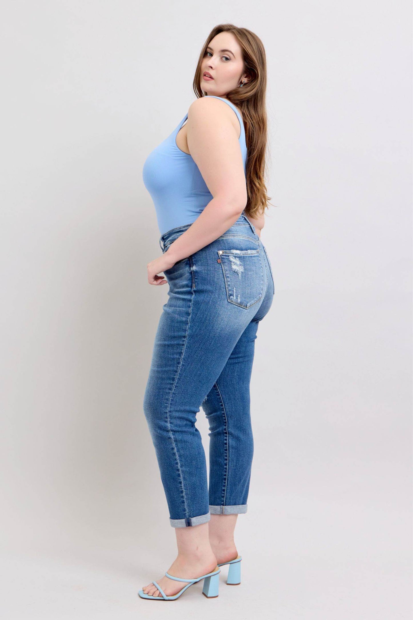 Judy Blue Full Size Button Fly Distressed Jeans with Pockets Plus Size - Shop Style & More | Fresh Looks, Everyday Deals & Free Shipping