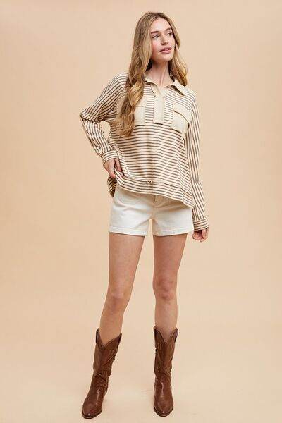 Annie Wear Striped Button Detail Long Sleeve Polo Top - Shop Style & More | Fresh Looks, Everyday Deals & Free Shipping