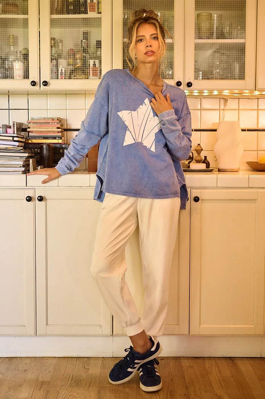 Mittoshop Star Graphic Mineral Wash Long Sleeve Top - Shop Style & More | Fresh Looks, Everyday Deals & Free Shipping
