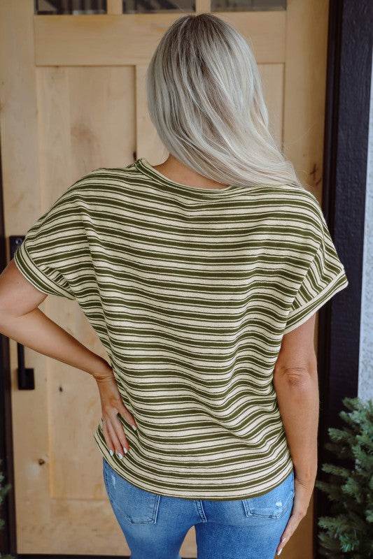 Abby Stripe Textured Side Slits Top - Shop Style & More | Fresh Looks, Everyday Deals & Free Shipping