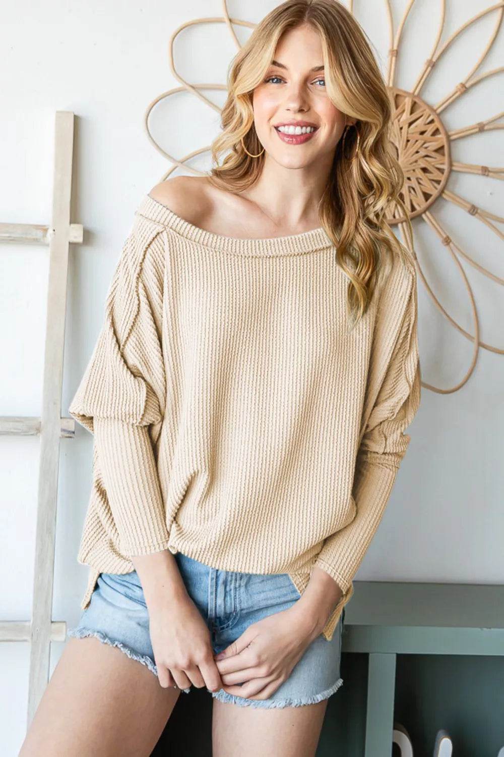 Reborn J Exposed Seam Lantern Sleeve Top - Shop Style & More | Fresh Looks, Everyday Deals & Free Shipping