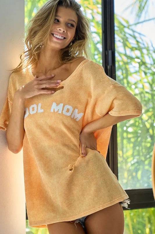 BiBi Washed Laser Cut Detail Cool Mom Print Thermal Top - Shop Style & More | Fresh Looks, Everyday Deals & Free Shipping